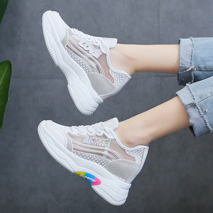 GOODRSSON Women Height Increasing Shoes Lace Up Hollow Out Breathable New Fashion Non-Slip Comfortable Solid Female Casual Shoes