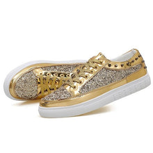 Load image into Gallery viewer, GOODRSSON Casual Shoes Women Shine Vamp Lace Up Breathable New Fashion Rivet Heel Tide Comfortable  Casual Footwear Female Solid