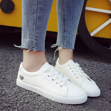 Load image into Gallery viewer, GOODRSSON 2019 Women Tide Small White Shoes Heart Pattern PU Vamp Solid Lace Up Fashion Round Toe Breathable Comfortable Flats