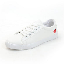 Load image into Gallery viewer, GOODRSSON 2019 Women Tide Small White Shoes Heart Pattern PU Vamp Solid Lace Up Fashion Round Toe Breathable Comfortable Flats